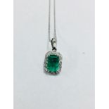 9Ct White Gold Emerald Diamond Pendant And 9Ct Necklace,