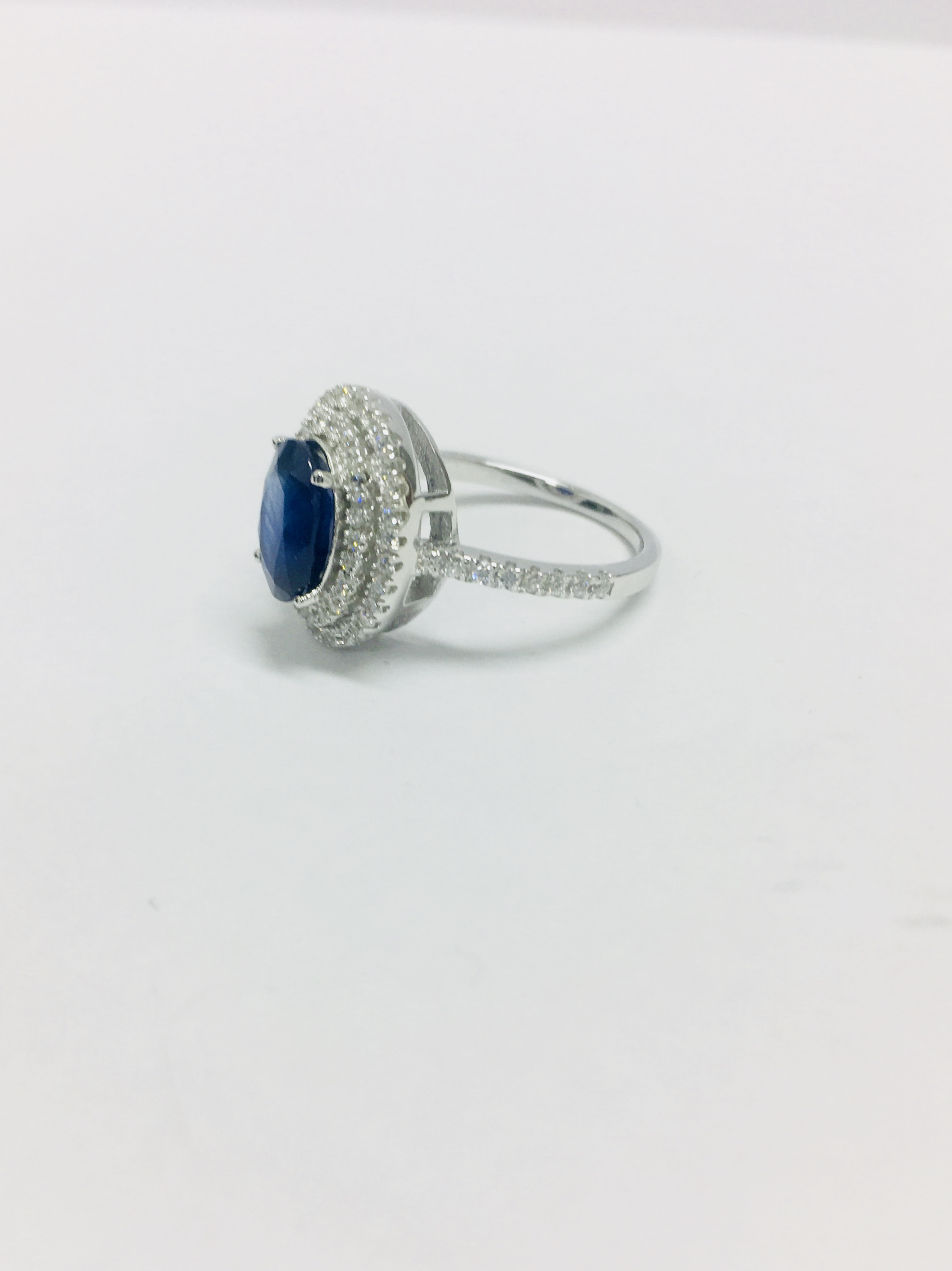 Sapphire Diamond Cluster Ring, - Image 2 of 17