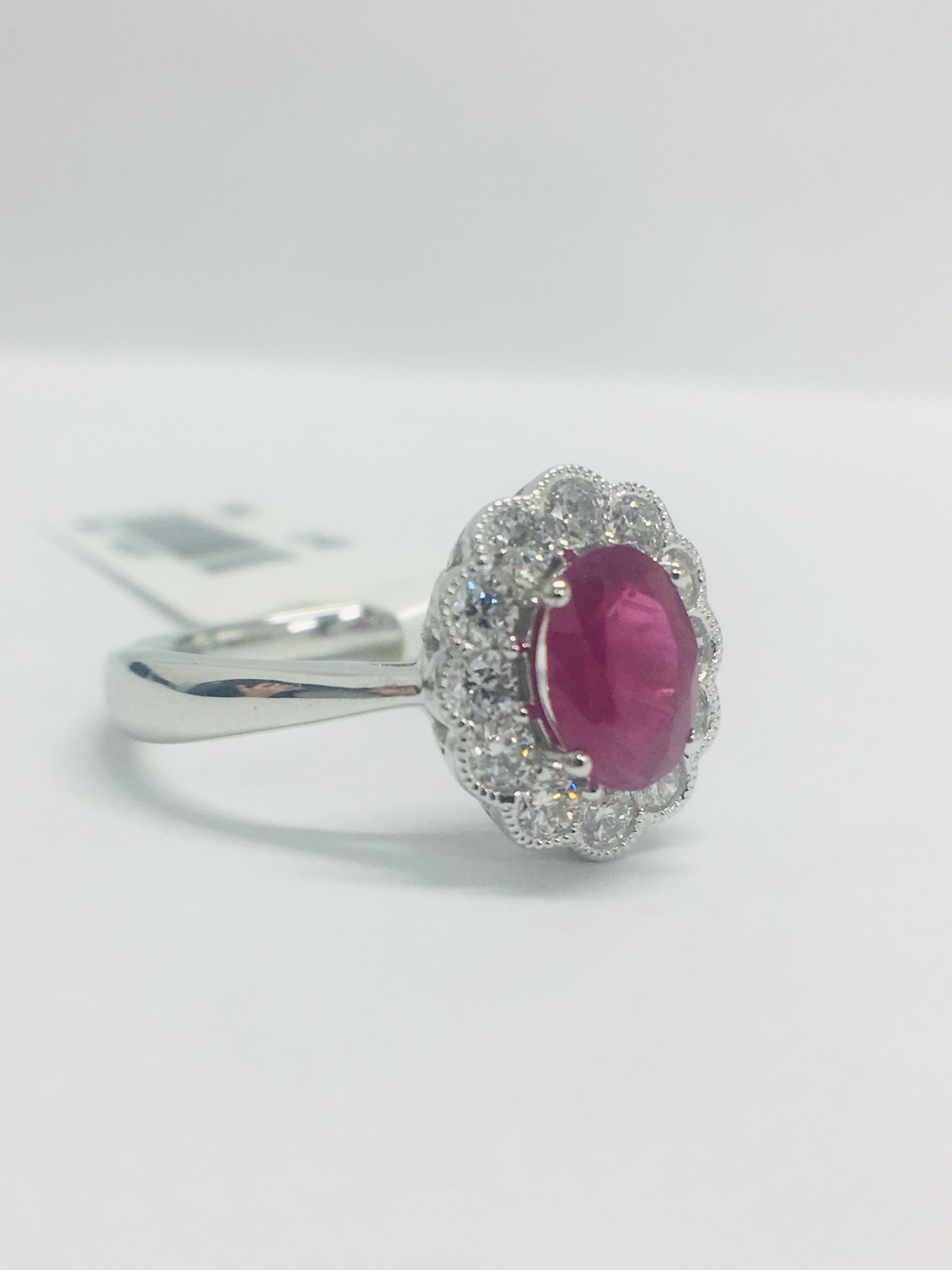 18Ct White Gold Ruby Diamond Cluster Ring, - Image 8 of 10