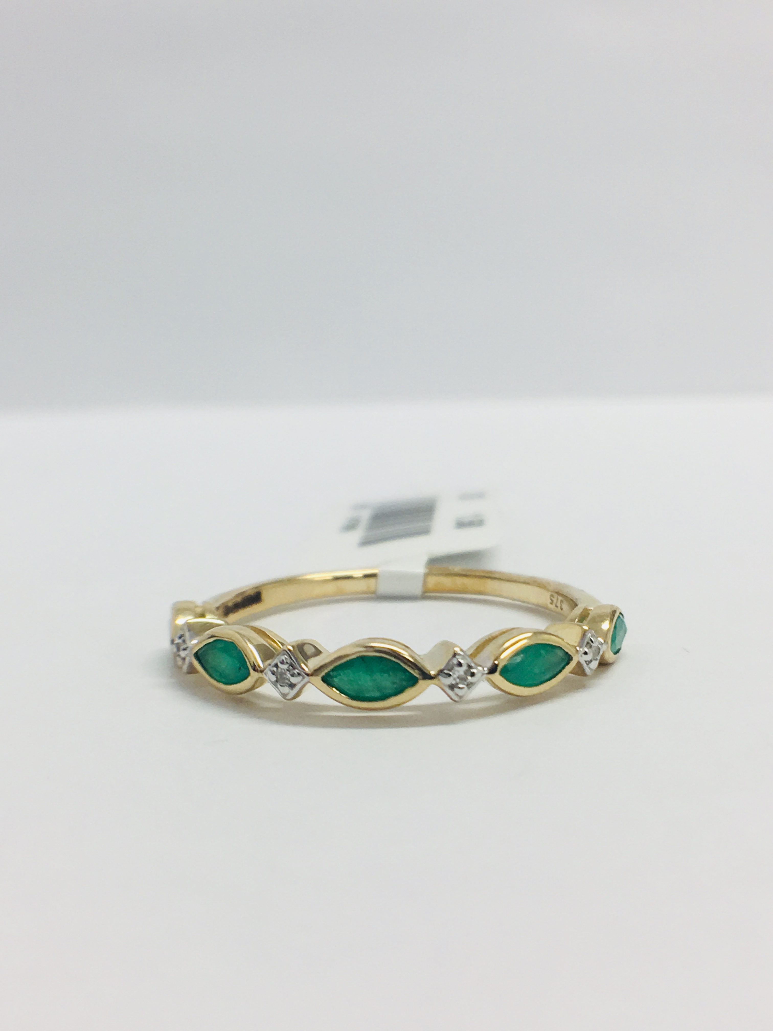 9Ct Yellow Gold Emerald Diamond Band Ring,