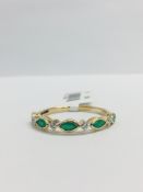 9Ct Yellow Gold Emerald Diamond Band Ring,