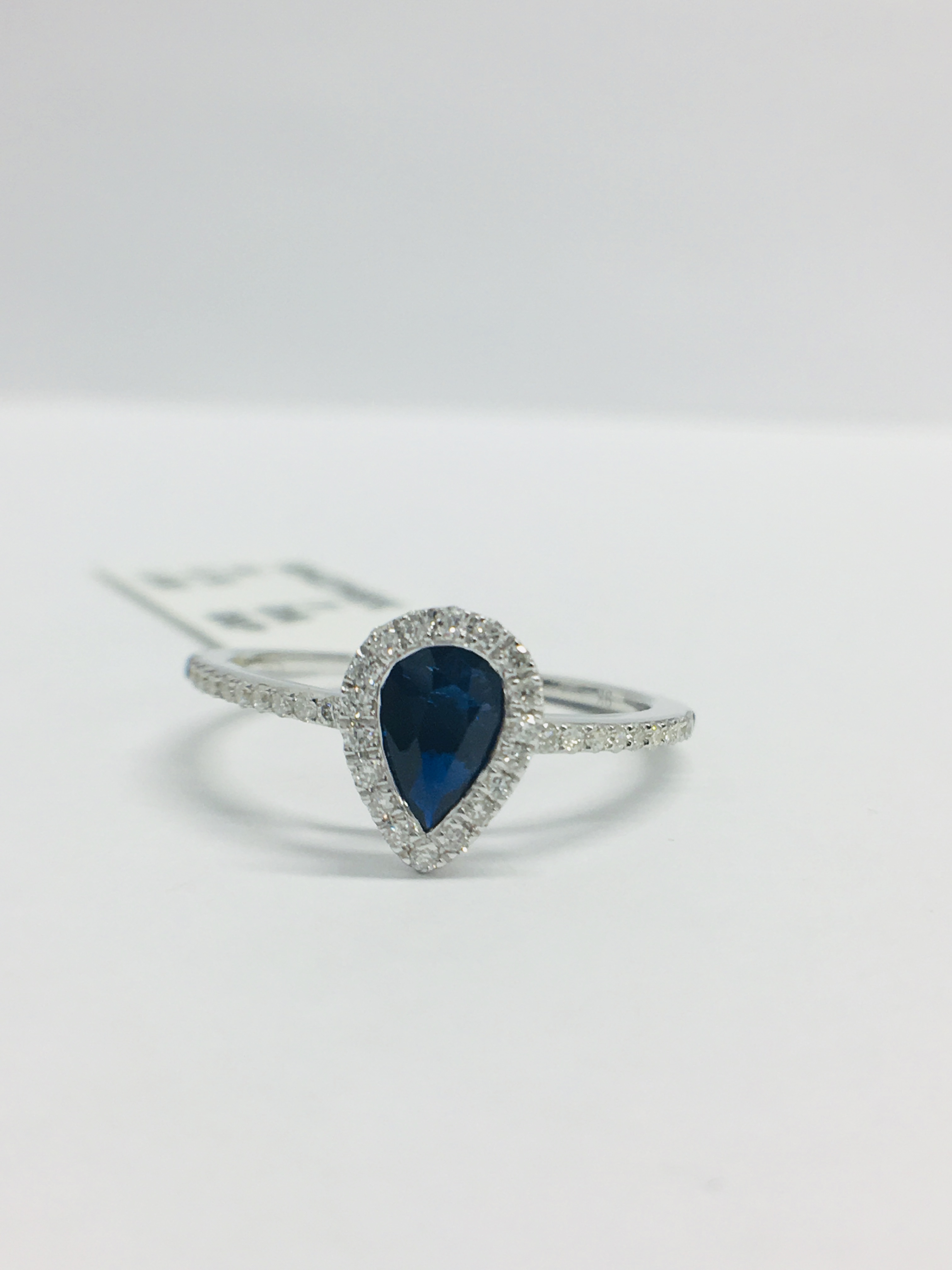 9Ct White Pearshape Sapphire Diamond Ring, - Image 9 of 10