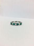 18Ct White Gold Emerald & Diamond Channel Set 9 Stone Ring,