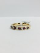9Ct Yellow Gold Ruby Diamond Channel Set Eternity Ring,