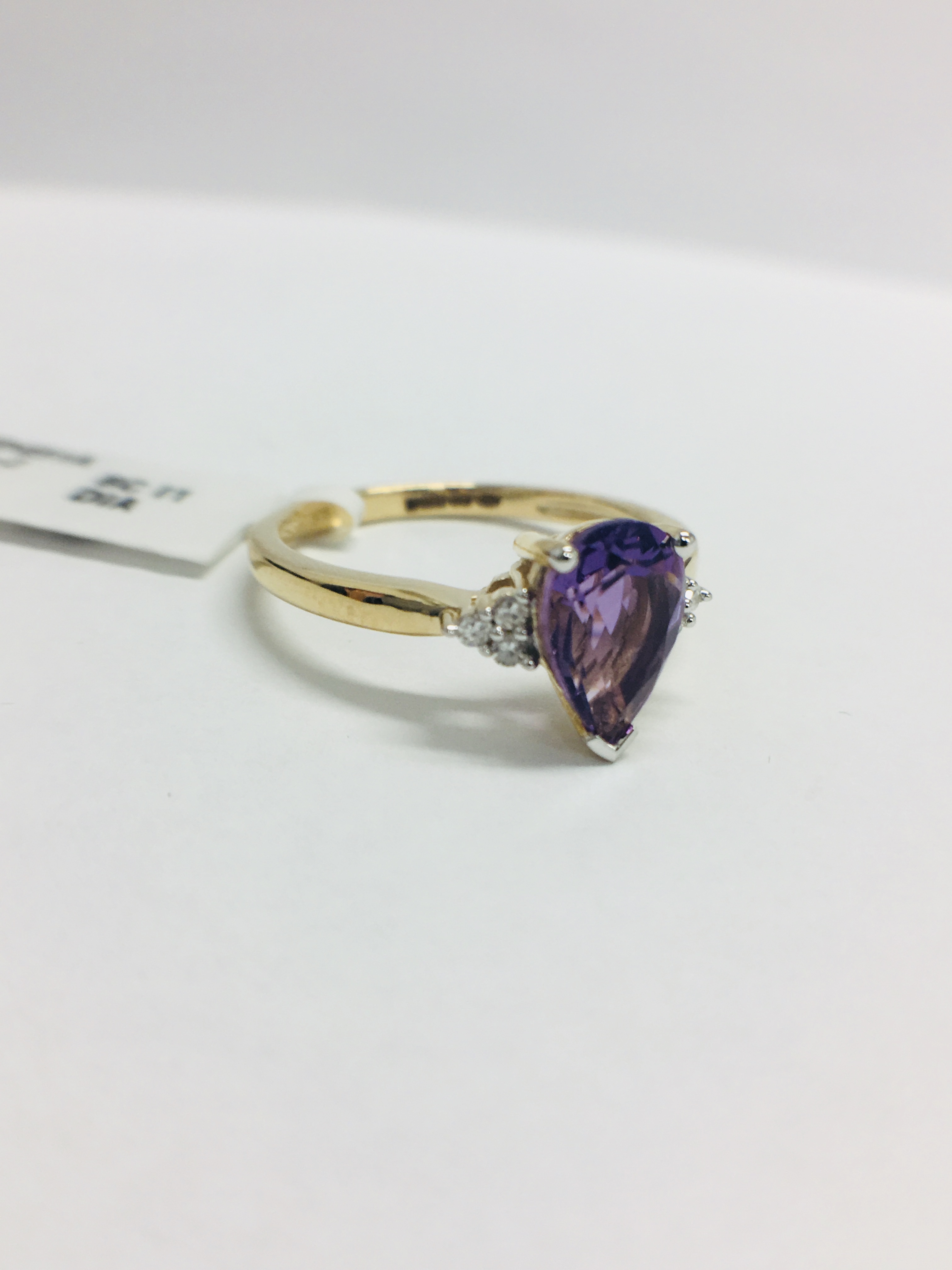 9Ct Yellow Gold Amethyst Diamond Navette Style Dress Ring, - Image 9 of 10