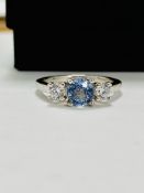 Platinum Diamond And Ceylon Sapphire Three Stone Ring,