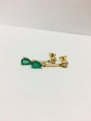 9Ct Yellow Gold Emerald Diamond Drop Earrings,