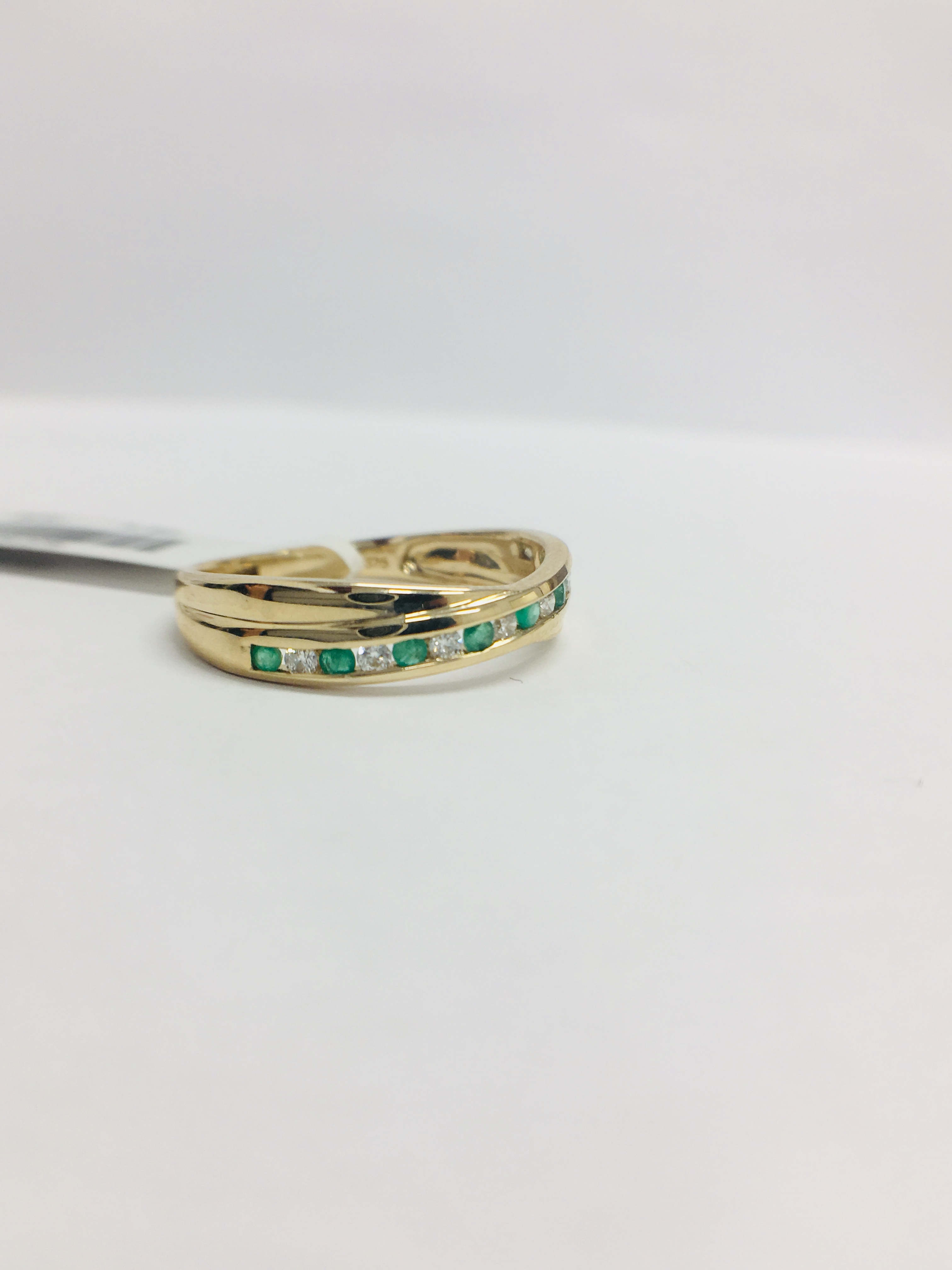 9Ct Yellow Gold Emerald Diamond Crossover Band Ring, - Image 8 of 11