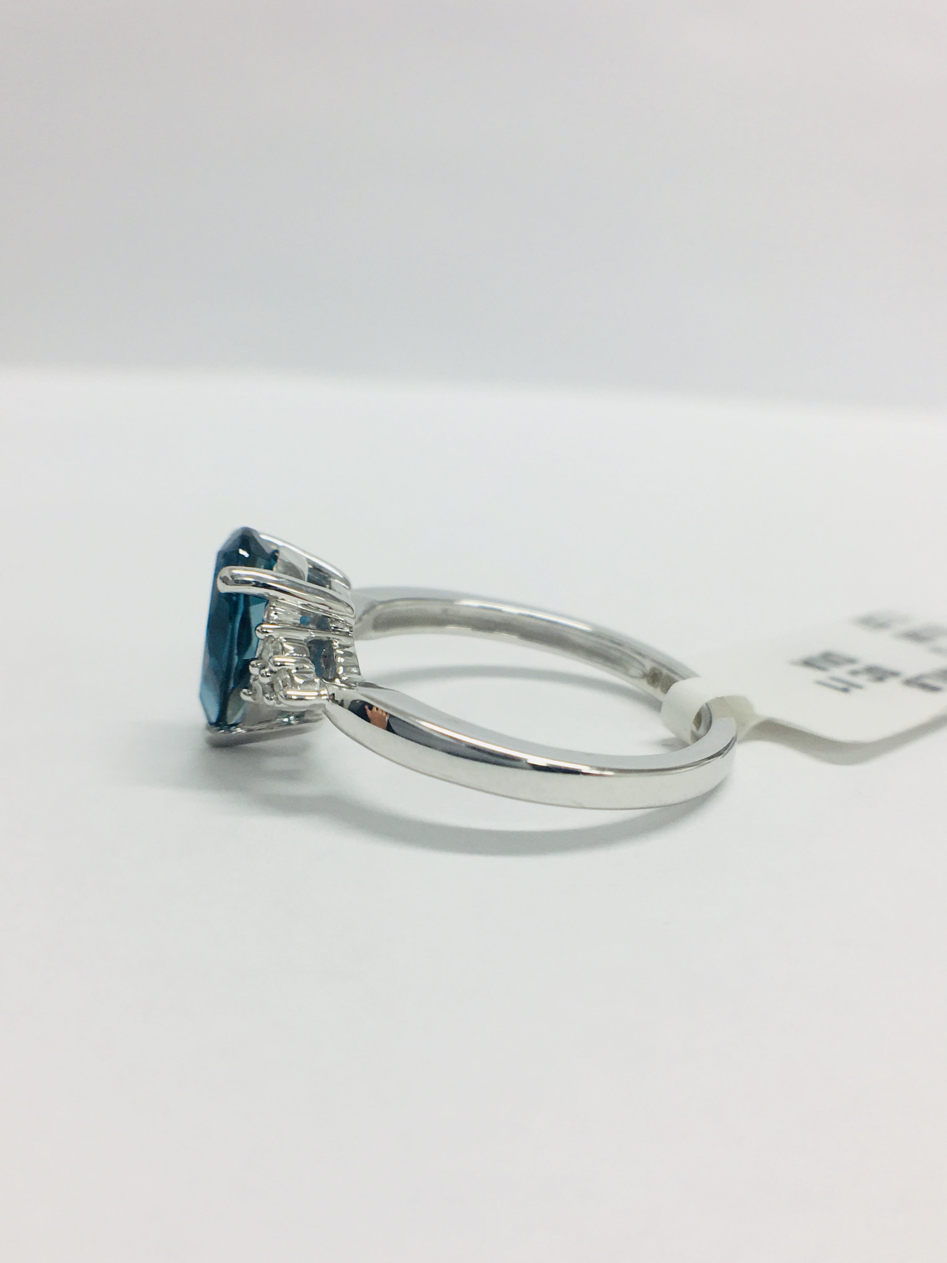 9Ct White Gold Blue Topaz Diamond Navette Style Dress Ring, - Image 3 of 11