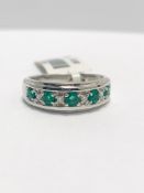 9ct white gold emerald diamond band ring.