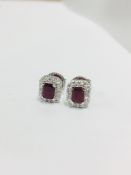 18Ct White Gold Ruby Diamond Stud Earrings,