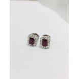 18Ct White Gold Ruby Diamond Stud Earrings,