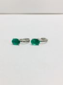 1.60Ct Emerald And Diamond Hoop Style Earrings.