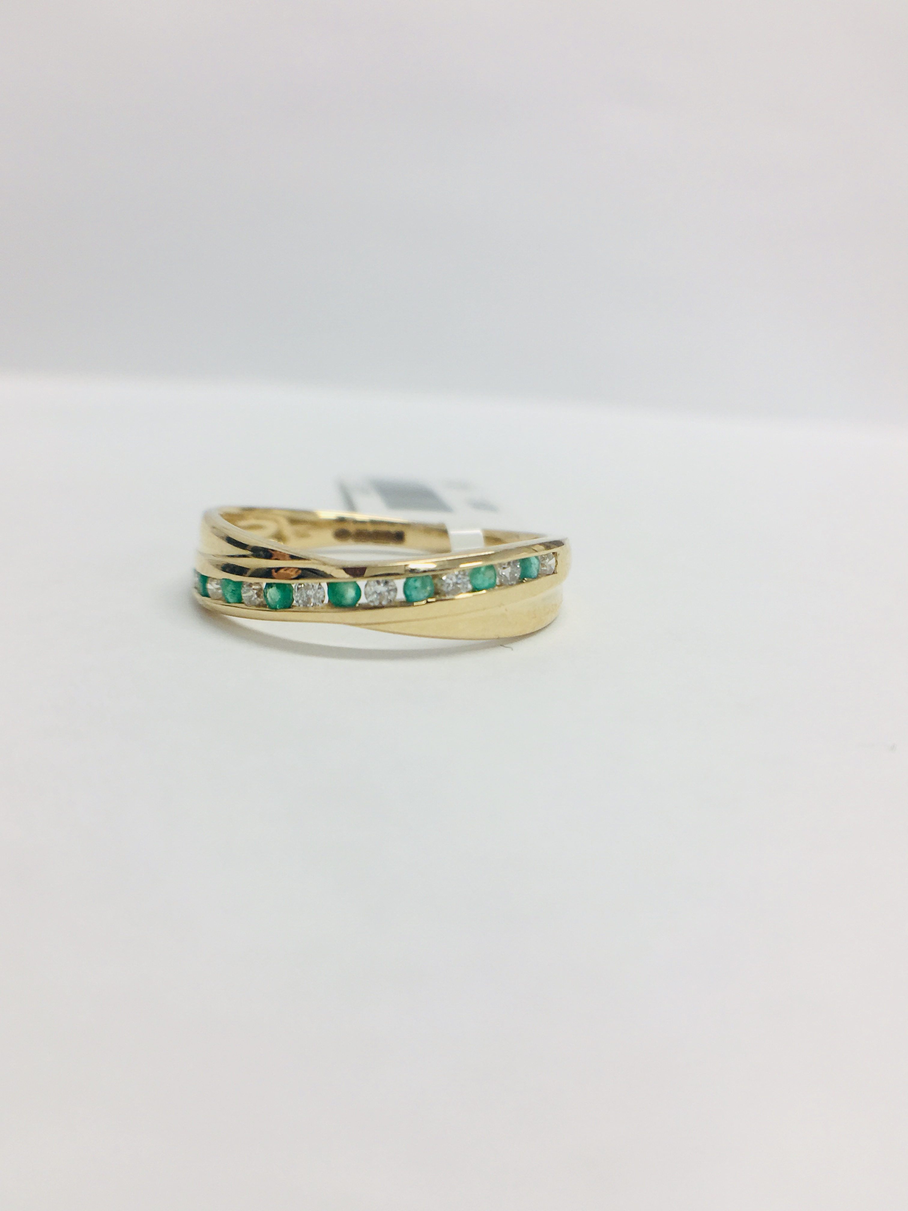 9Ct Yellow Gold Emerald Diamond Crossover Band Ring, - Image 9 of 11