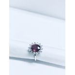 18Ct White Gold Ruby Diamond Cluster Ring,