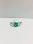 Platinum Emerald Diamond 3 Stone Ring,