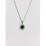 18Ct Emerald Diamond Pendant & 18Ct White Gold Necklace ,