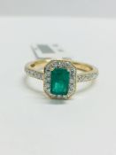 9Ct Emerald Diamond Cluster Style Ring,