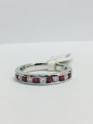 9Ct White Gold Ruby Diamond Channel Set Eternity Ring,