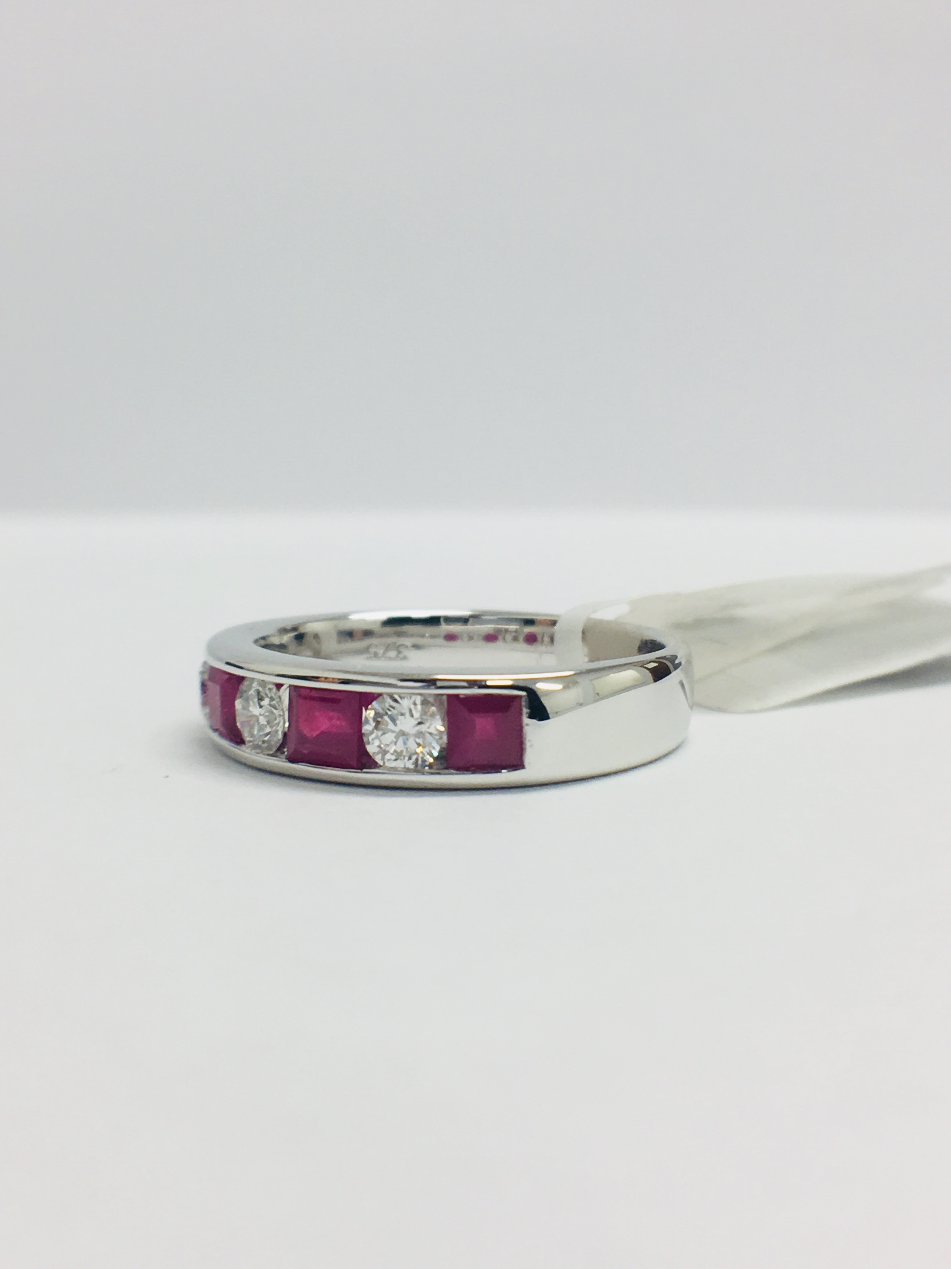 9Ct White Gold Ruby Diamond Channel Set Ring, - Image 4 of 9