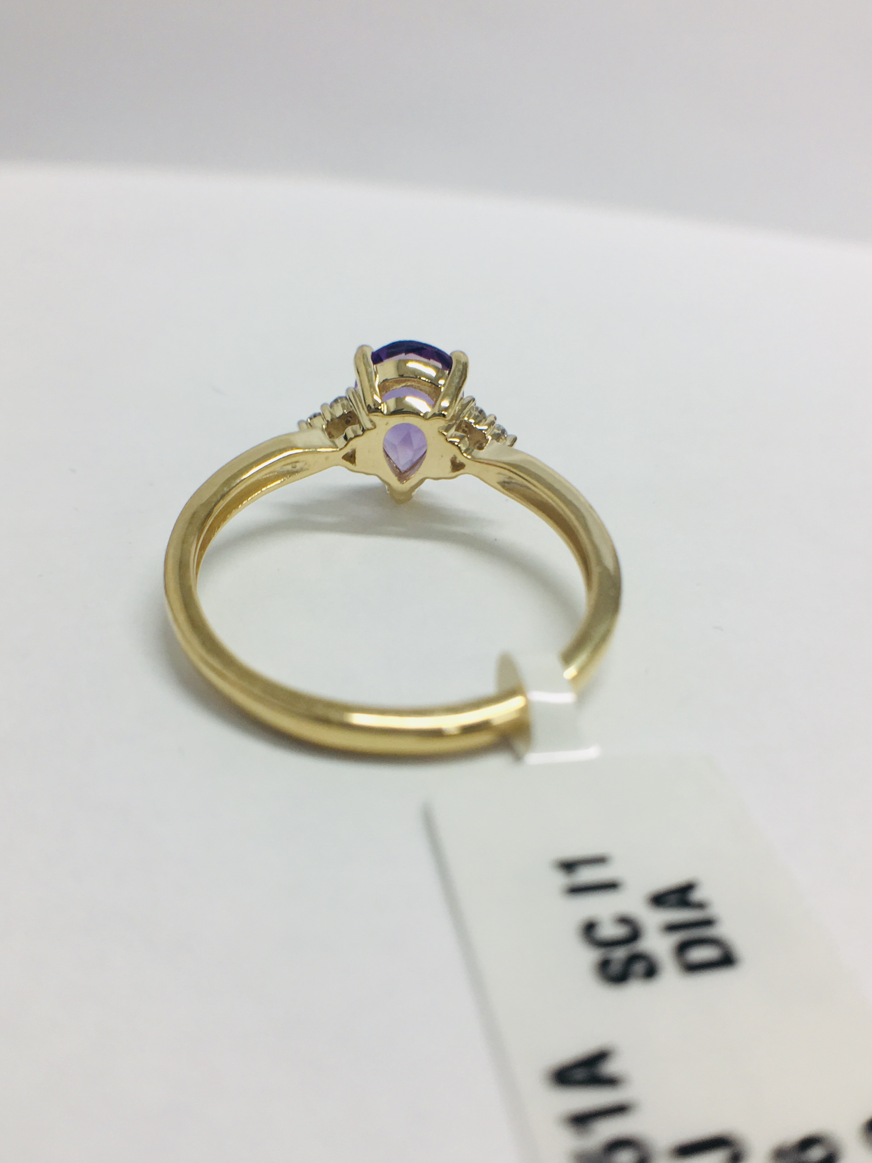 9Ct Yellow Gold Amethyst Diamond Navette Style Dress Ring, - Image 5 of 10