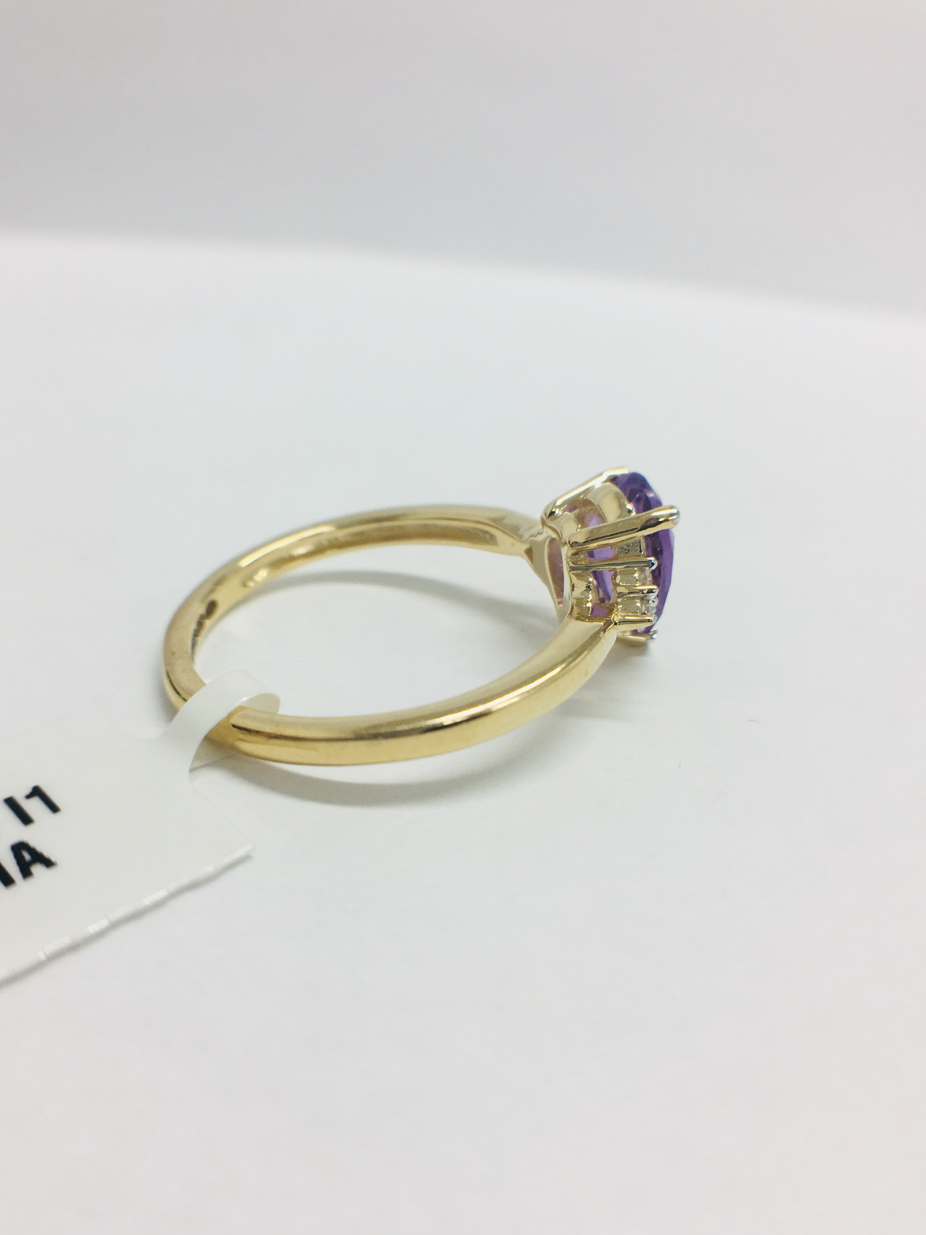 9Ct Yellow Gold Amethyst Diamond Navette Style Dress Ring, - Image 6 of 10