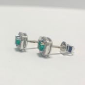 9ct white gold Emerald diamond earrings