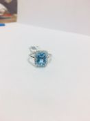 9Ct Blue Topaz Diamond Cluster Ring,