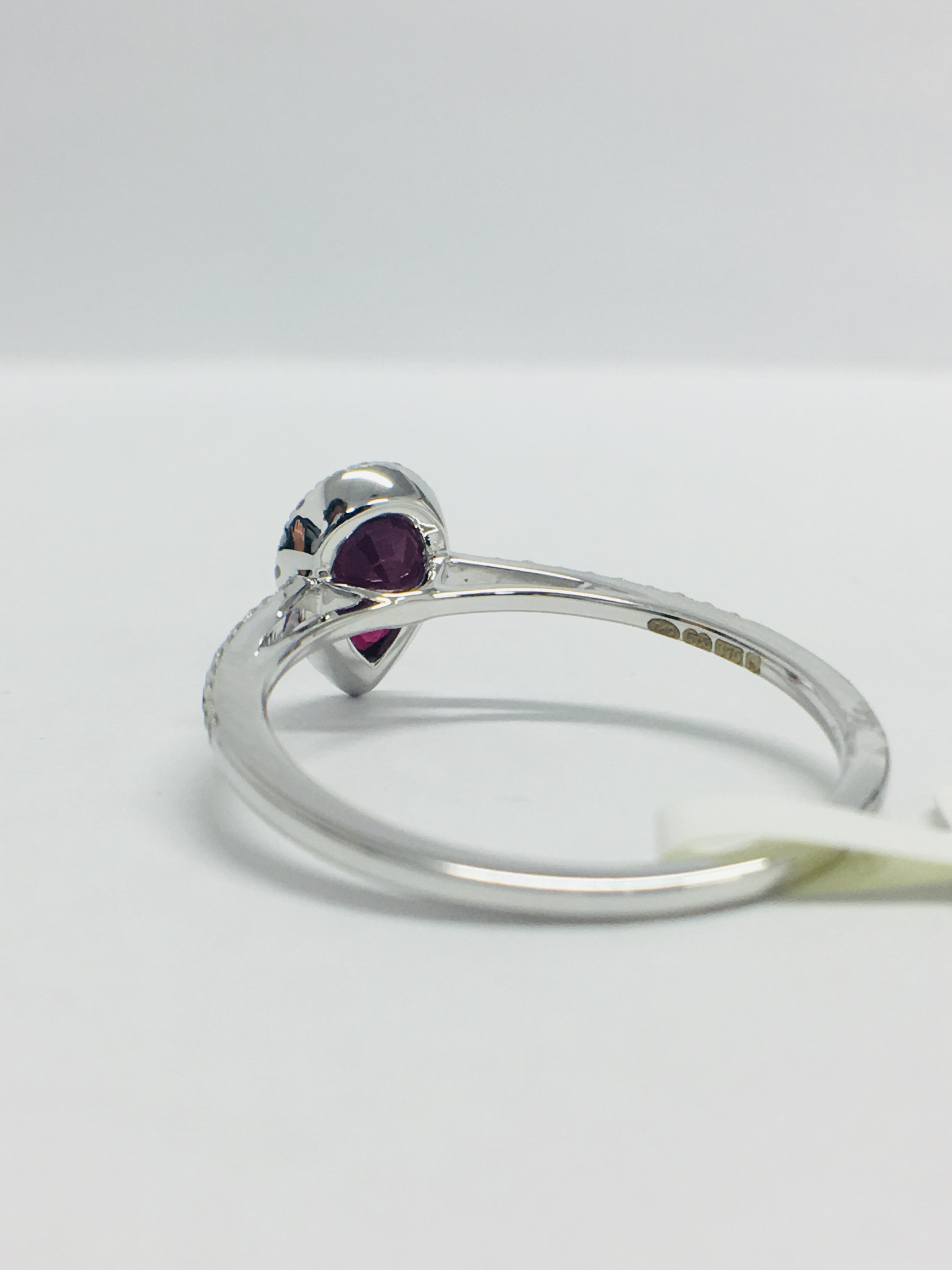 9Ct White Pearshape Ruby Diamond Ring, - Image 5 of 11