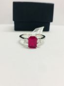 Platinum Ruby Diamond 3 Stone Ring,