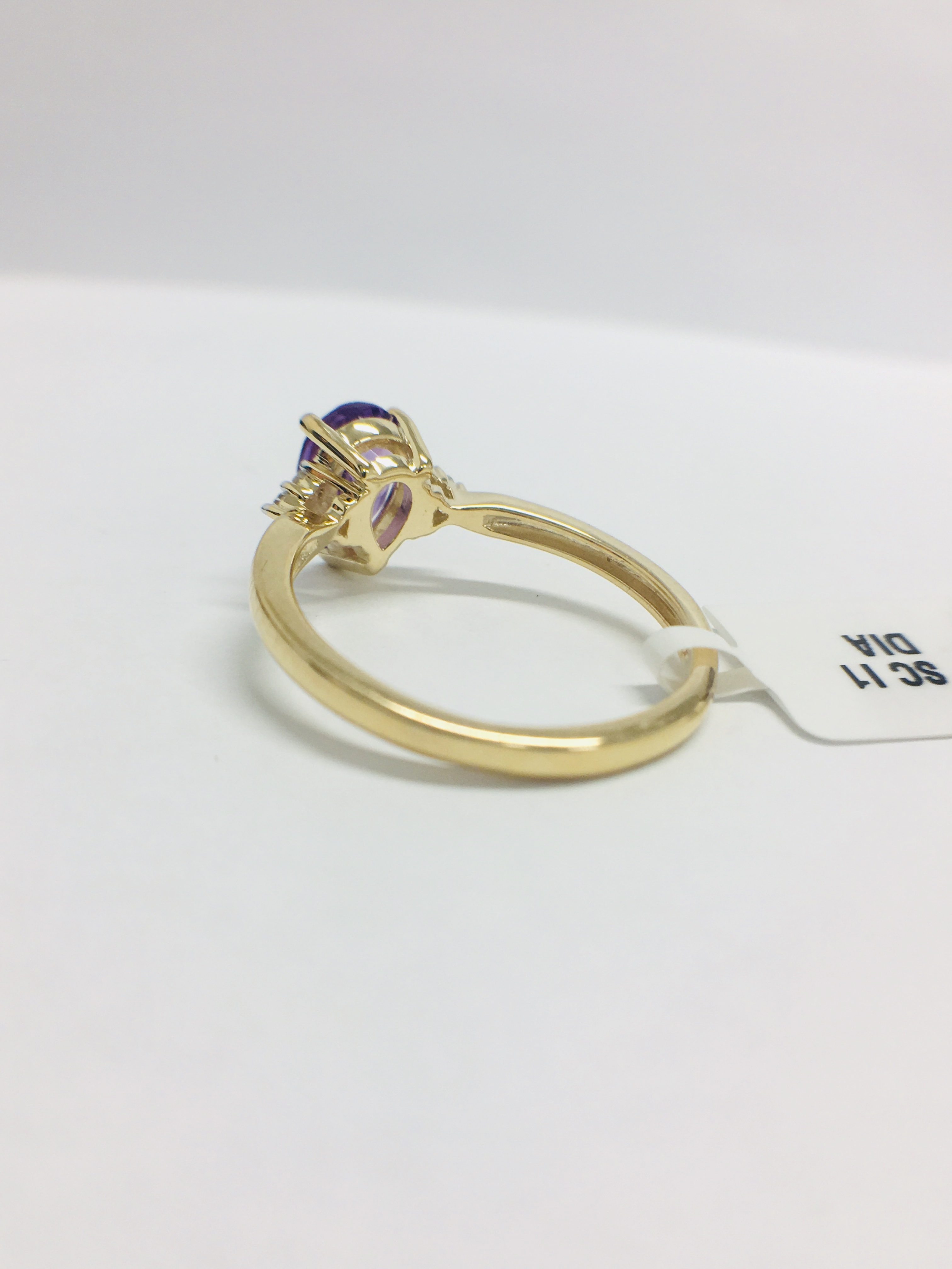 9Ct Yellow Gold Amethyst Diamond Navette Style Dress Ring, - Image 4 of 10