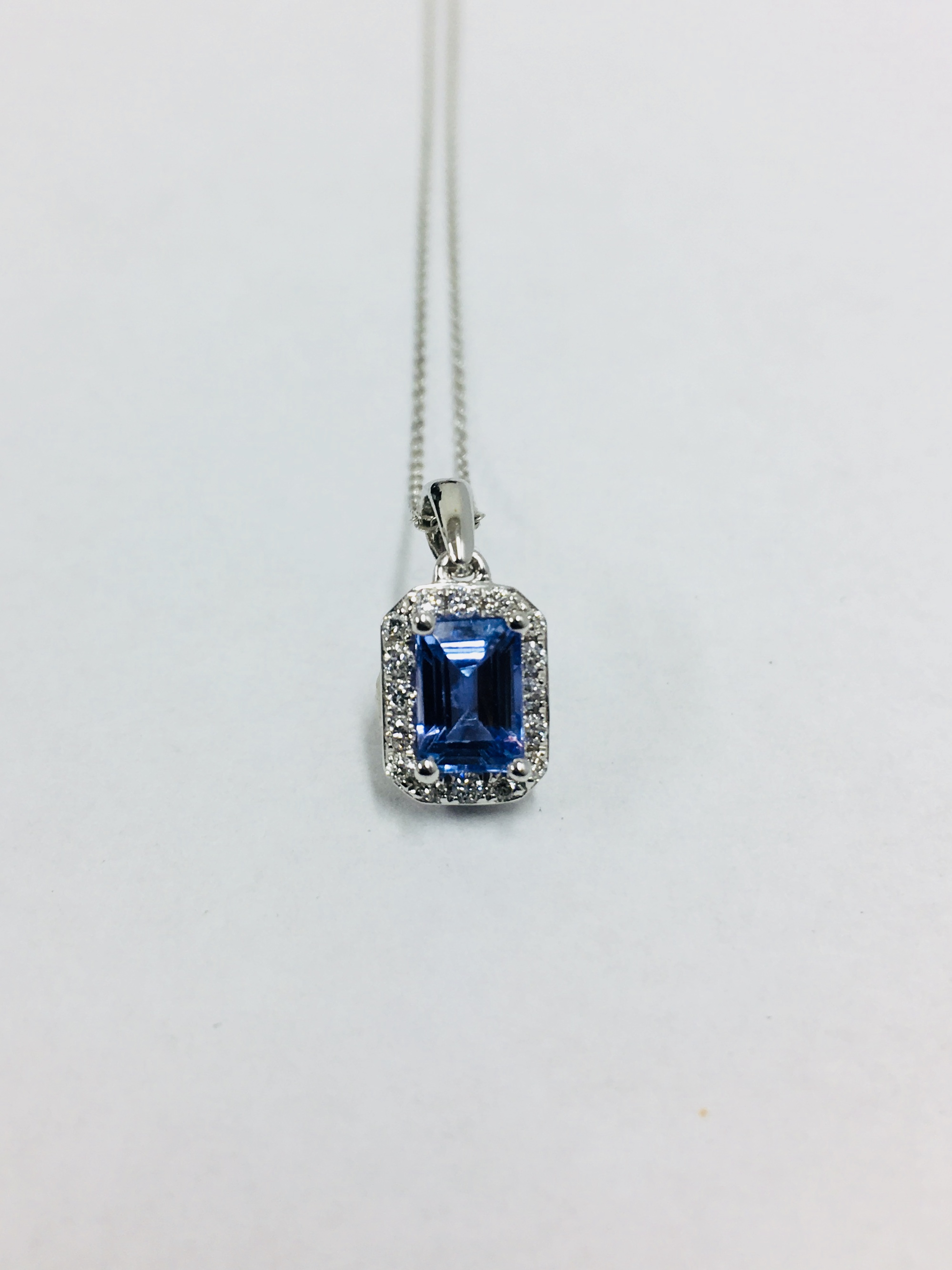 9Ct White Gold Tanzanite Diamond Pendant And 9Ct Necklace,