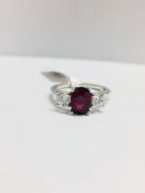 Platinum Ruby Diamond Three Stone Ring,