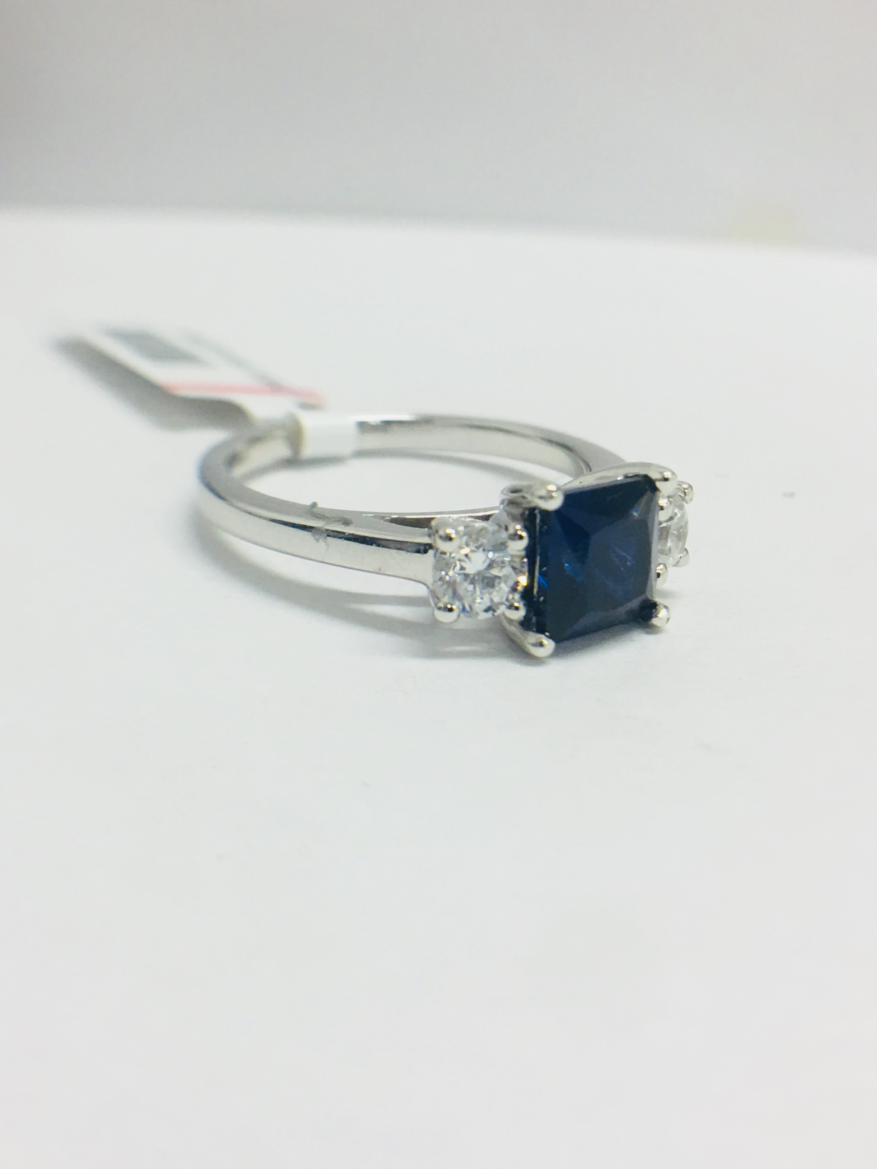Platinum Diamond Sapphire Trilogy Ring, - Image 7 of 8