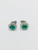 18Ct White Gold Emerald Diamond Stud Earrings,