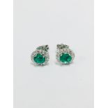 18Ct White Gold Emerald Diamond Stud Earrings,