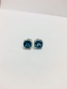 9Ct White Gold London Blue Topaz And Diamond Stud Earrings,