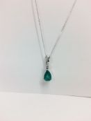 9Ct White Gold Emerald Diamond Pendant,