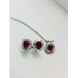 18Ct Ruby Diamond Earrings And Pendant Set,