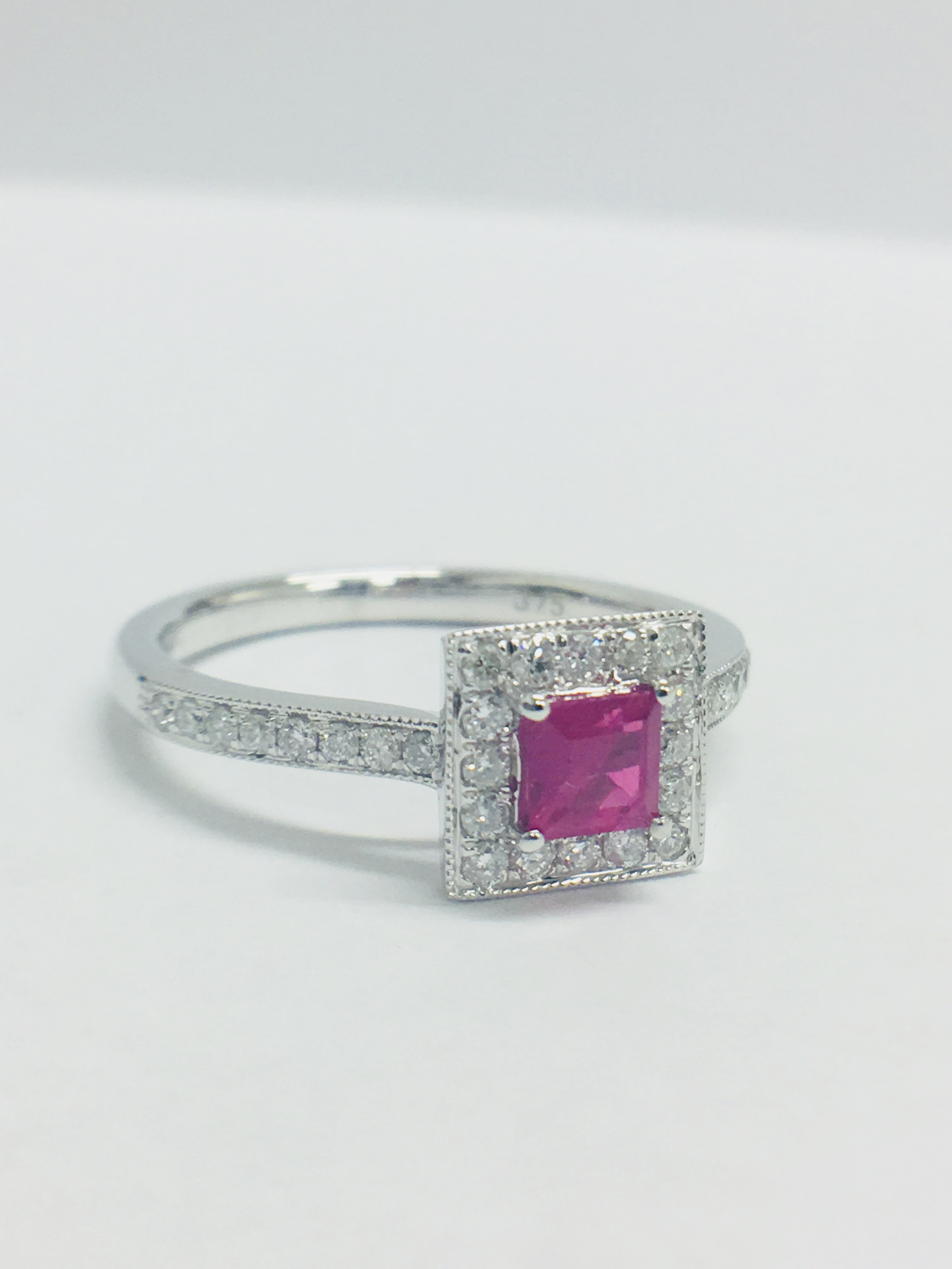 9Ct White Gold Ruby Diamond Cluster Ring, - Image 8 of 8