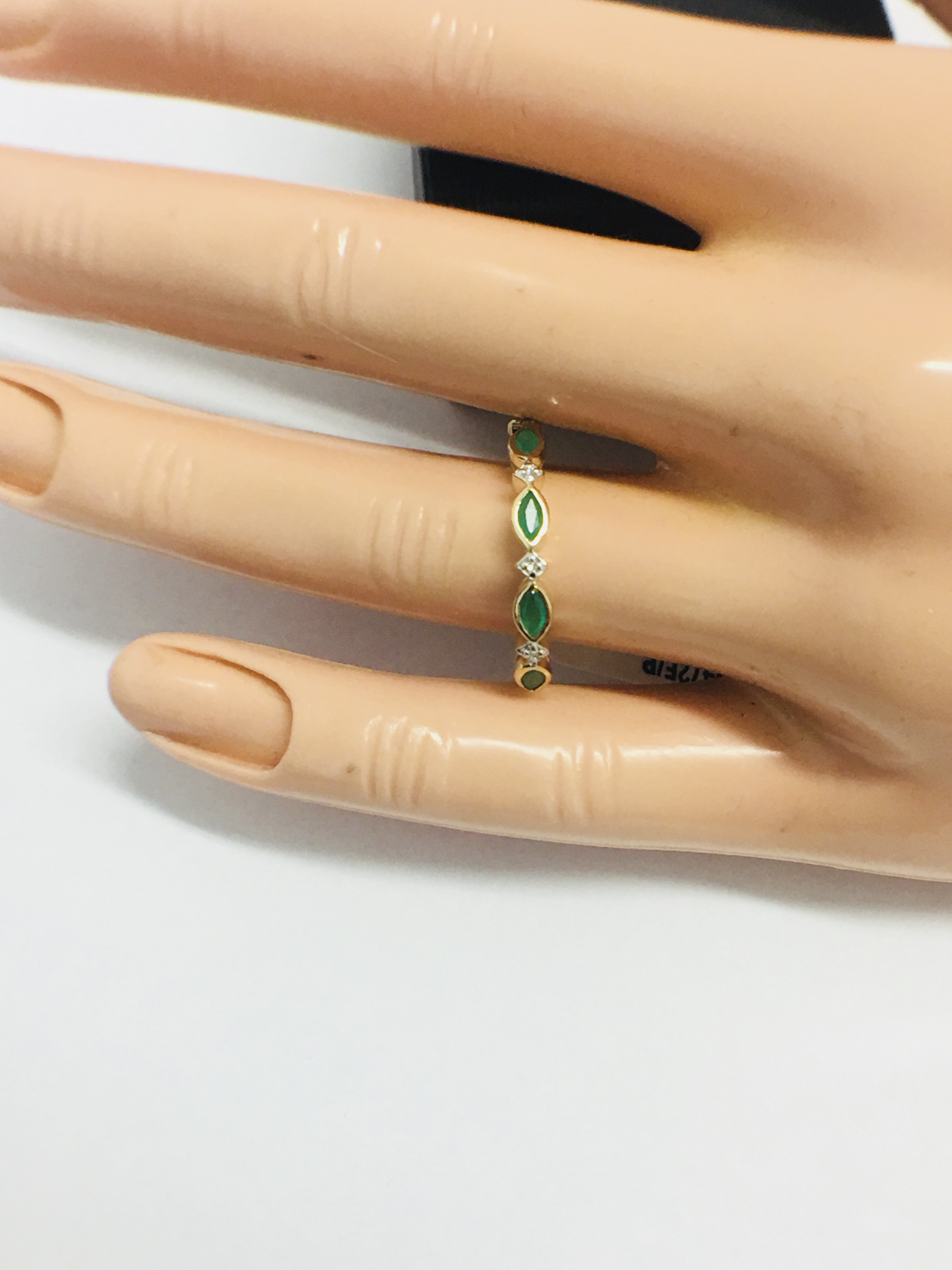 9Ct Yellow Gold Emerald Diamond Band Ring, - Image 9 of 9
