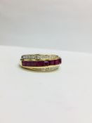 9Ct Yellow Gold Diamond Ruby Crossover Style Ring,