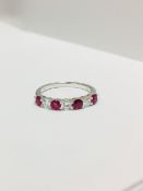 9Ct White Gold Ruby Diamond Five Stone Ring,