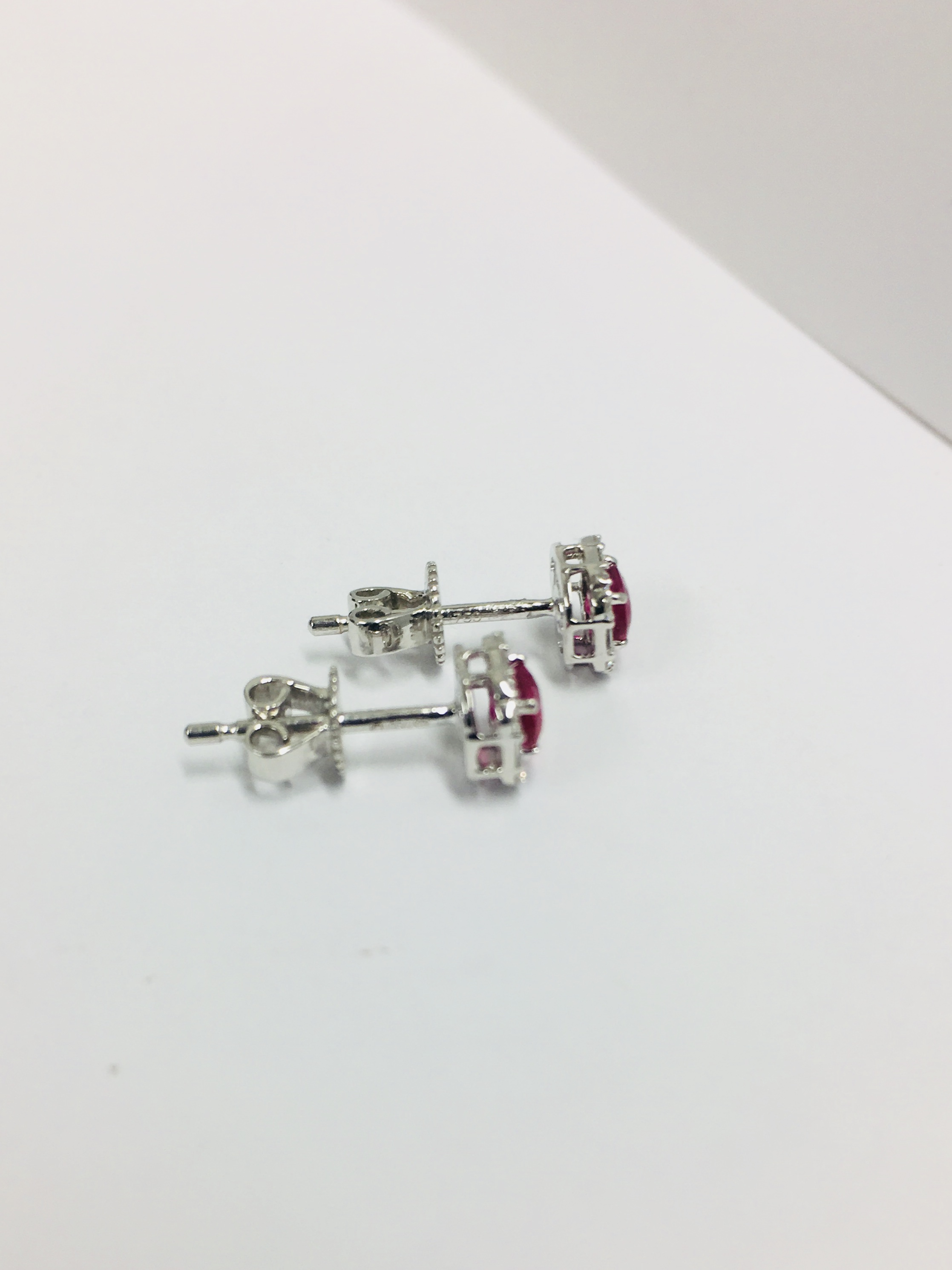 18Ct White Gold Ruby Diamond Stud Earrings, - Image 3 of 4