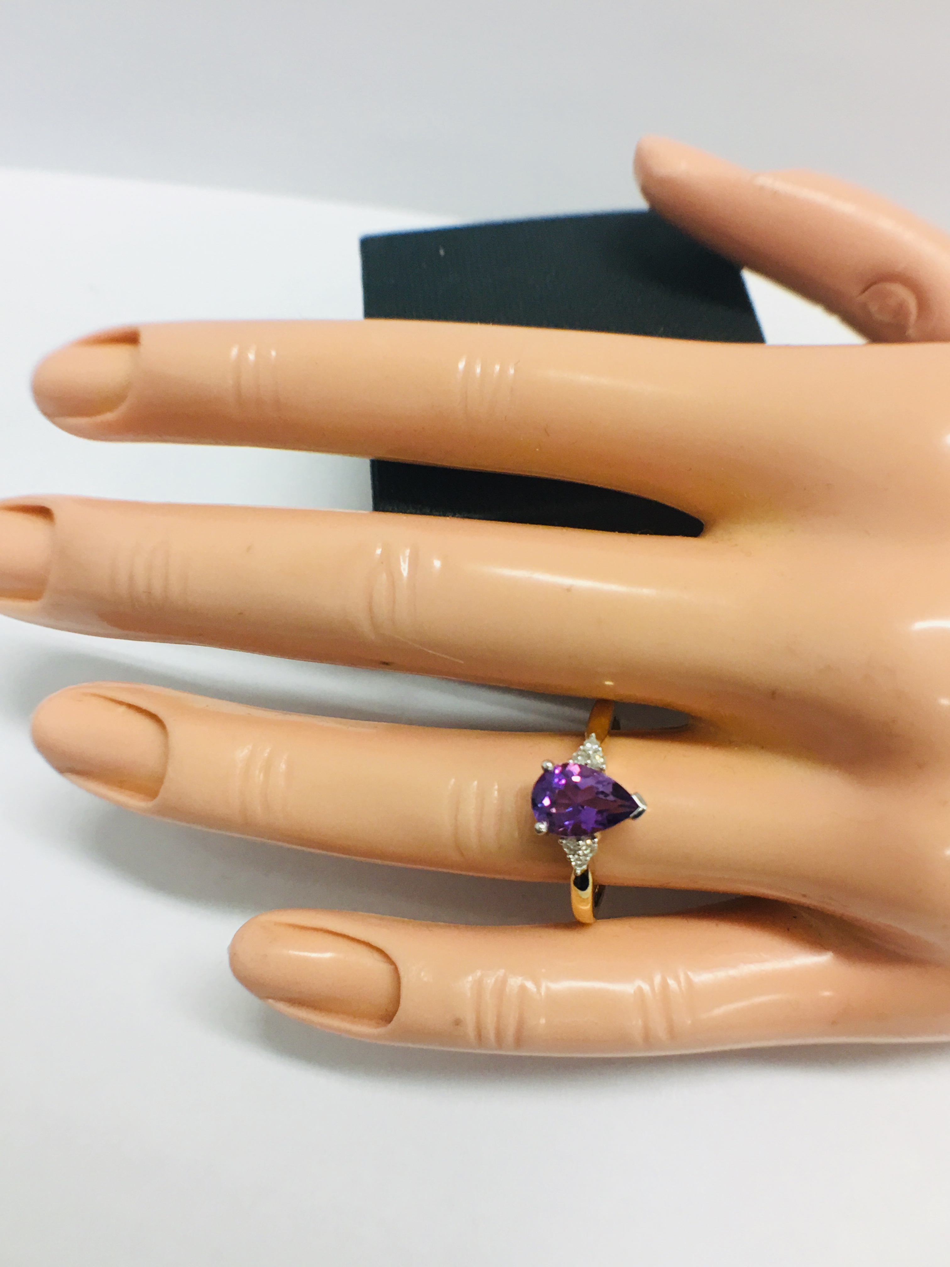 9Ct Yellow Gold Amethyst Diamond Navette Style Dress Ring, - Image 10 of 10