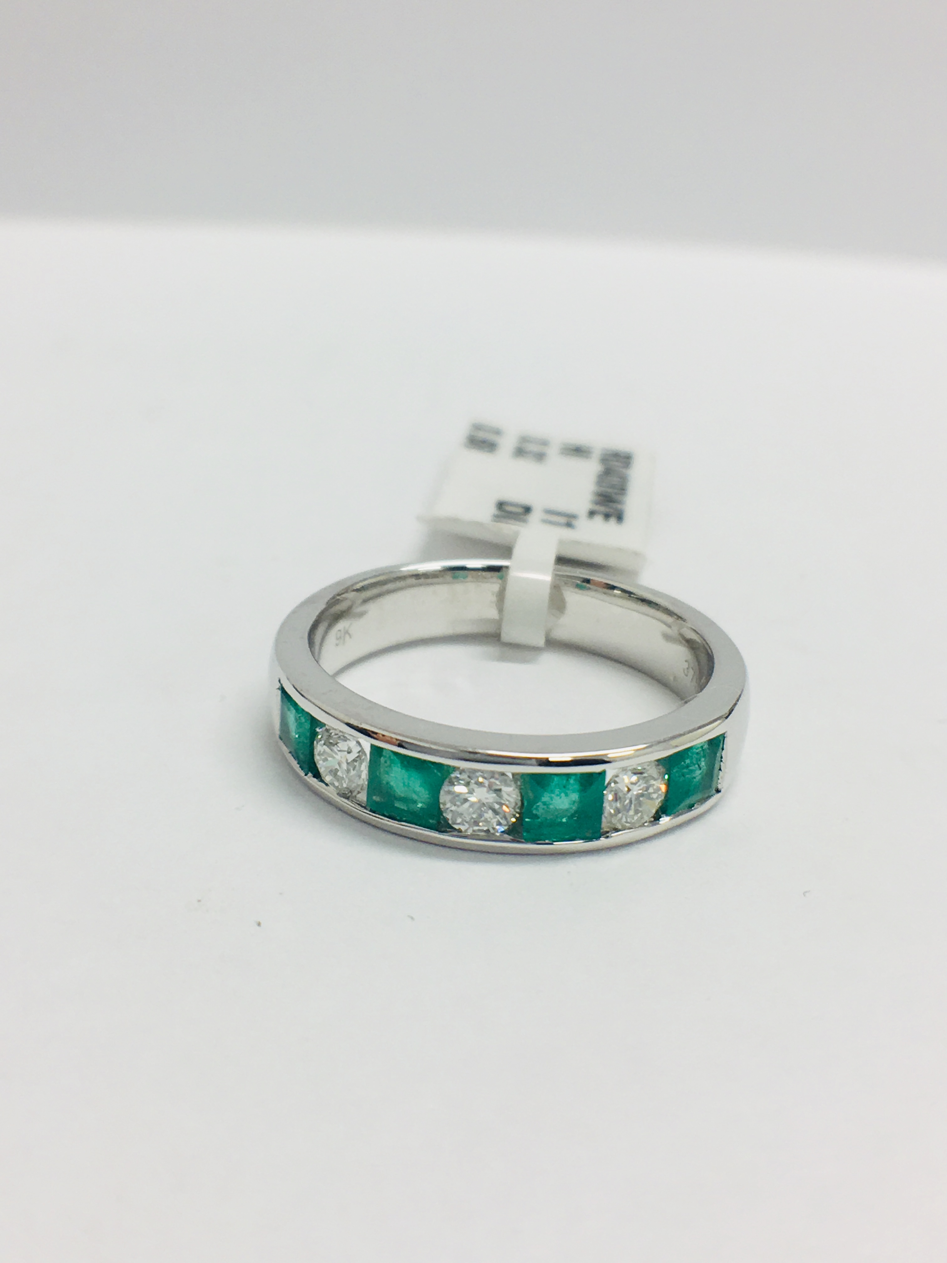 9Ct White Gold Emerald Diamond Channel Set Ring, - Image 2 of 13