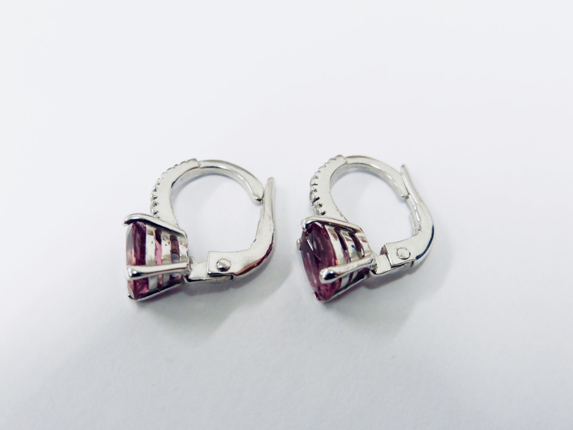 1.60Ct Pink Tourmaline And Diamond Hoop Style Earrings. - Image 7 of 7