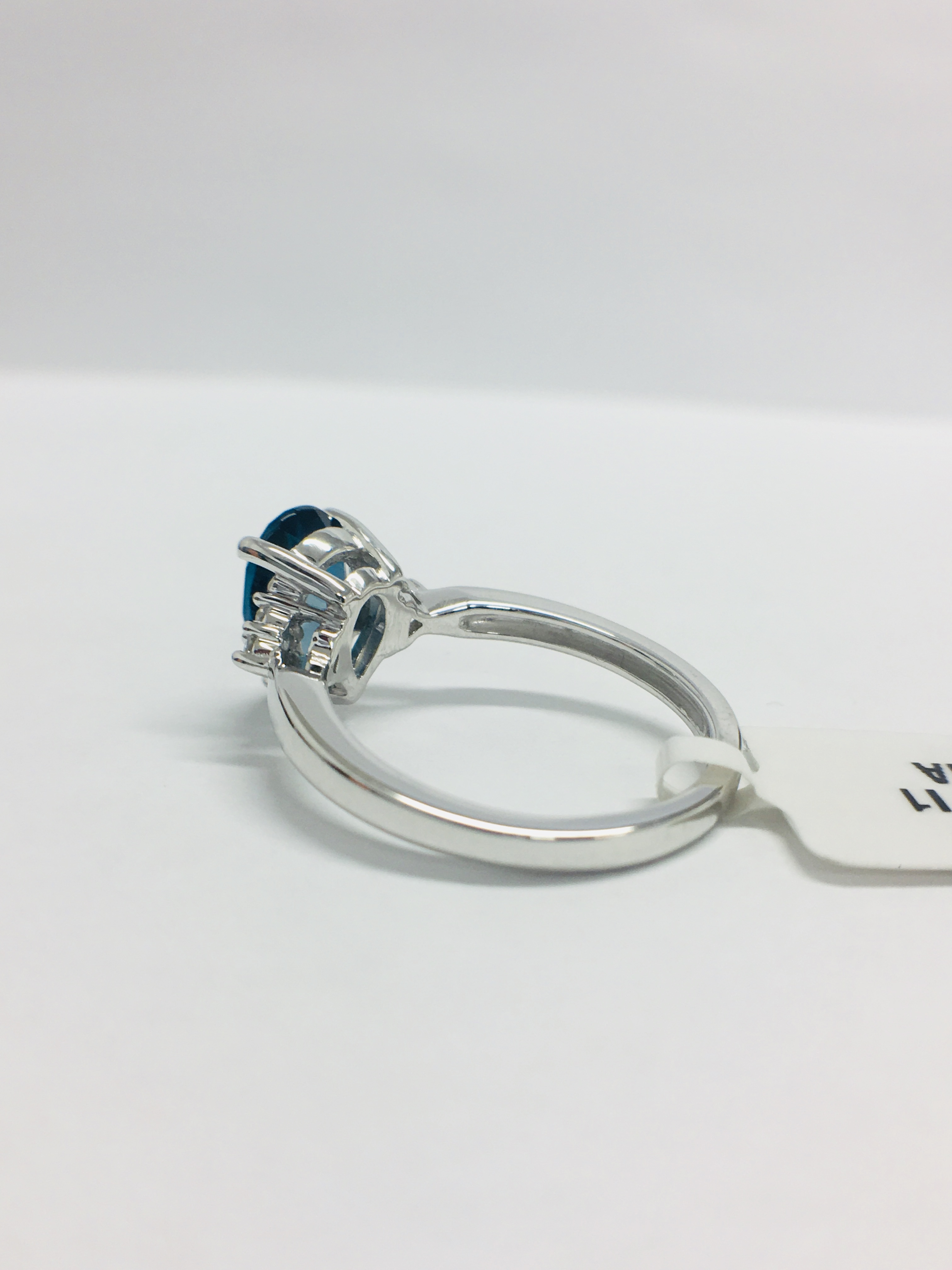 9Ct White Gold Blue Topaz Diamond Navette Style Dress Ring, - Image 4 of 11