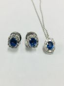 18Ct Sapphire Diamond Earrings And Pendant Set,