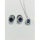 18Ct Sapphire Diamond Earrings And Pendant Set,